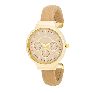 Gold Beige Leather Cuff Watch