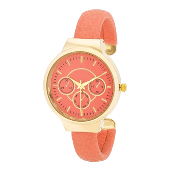 Gold Coral Leather Cuff Watch