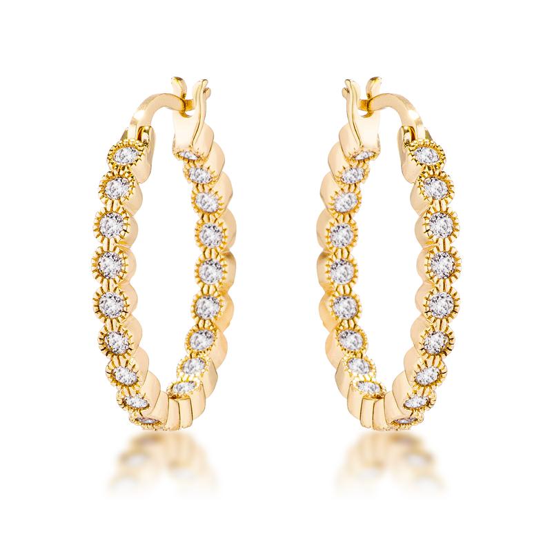 Gold Plated Dotted Round Bezel Hoops