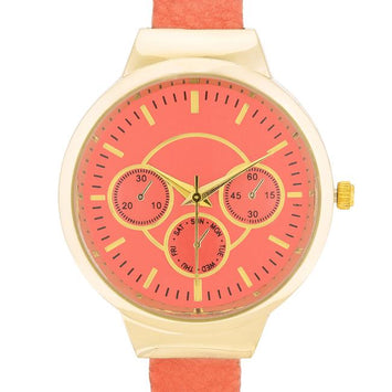 Gold Coral Leather Cuff Watch
