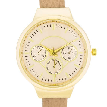 Gold Beige Leather Cuff Watch