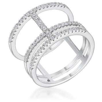 Rhodium Parallel Ring with Brilliant CZ