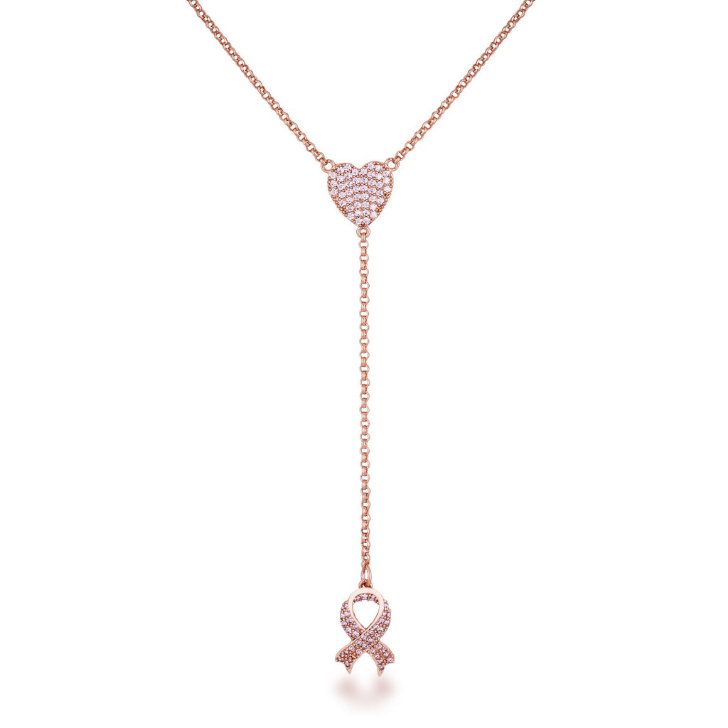 Rose Gold Plated Breast Cancer Awareness Pink Ribbon "Y" Necklace