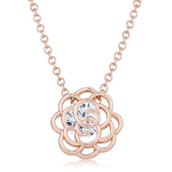 Rose Gold Plated CZ Rose Drop Pendant
