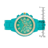 Gold Turquoise Metal Watch With Crystals
