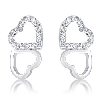 Hearts Rhodium and CZ Stud Earrings