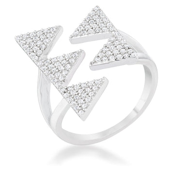 Rhodium Geometric Contemporary CZ Ring