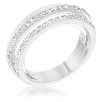 Rhodium Twisted Trio Band CZ Ring