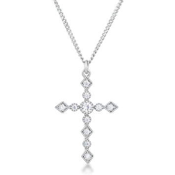 Dee Art Deco Rhodium Plated CZ Cross Pendant