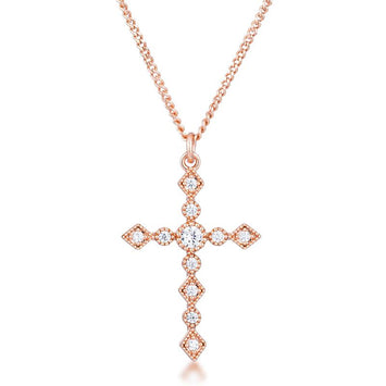 Dee Art Deco Rose Gold Plated CZ Cross Pendant