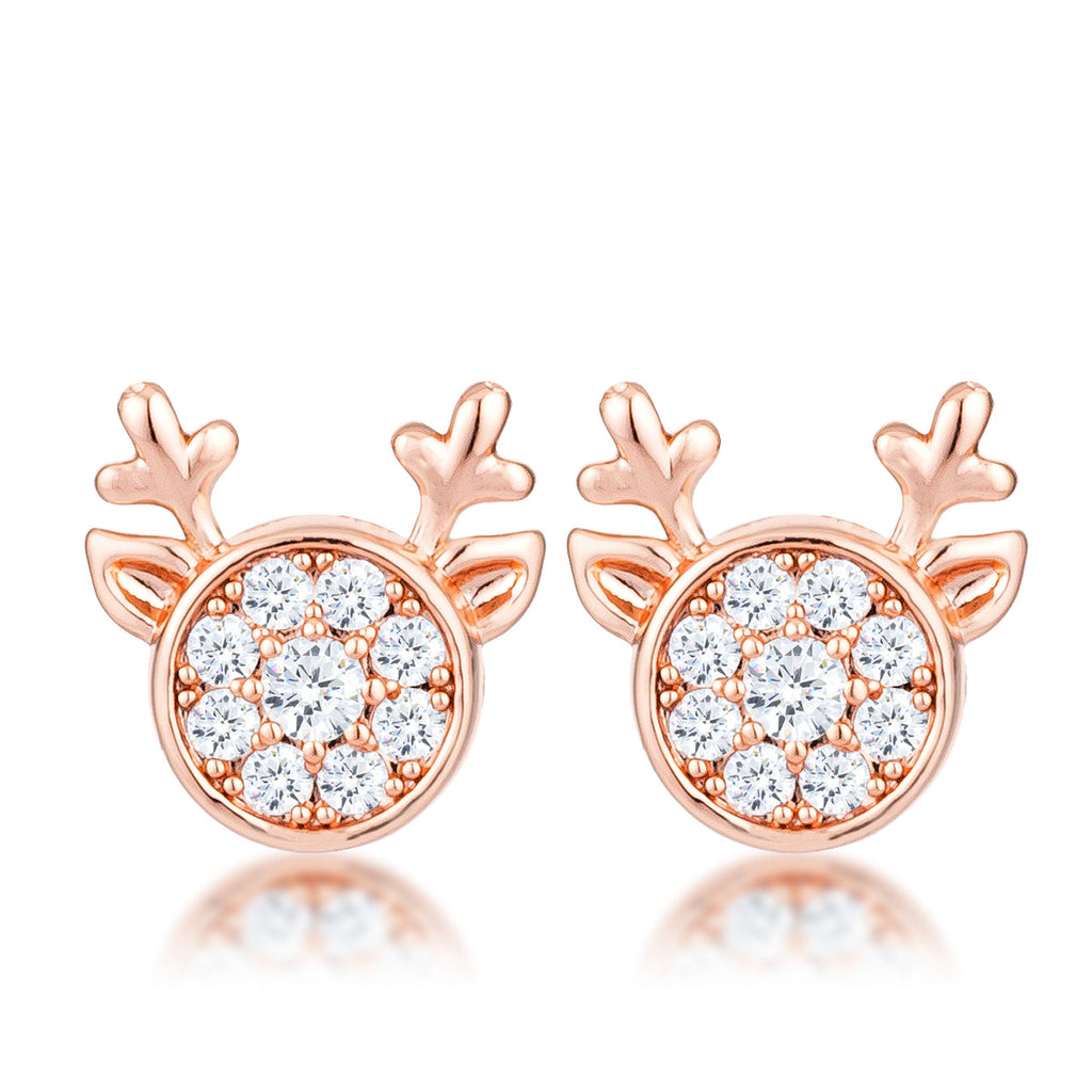 Rose Gold Plated Holiday Reindeer Earrings