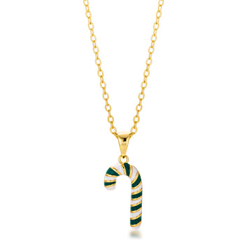 Gold Plated Candy Cane Holiday Necklace