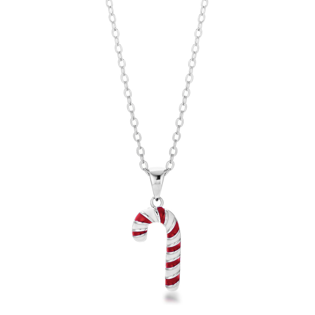 Rhodium Candy Cane Holiday Necklace