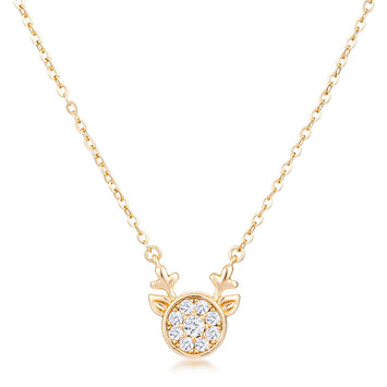 Gold Plated Reversible Champagne CZ Reindeer Necklace