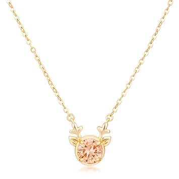 Gold Plated Reversible Champagne CZ Reindeer Necklace