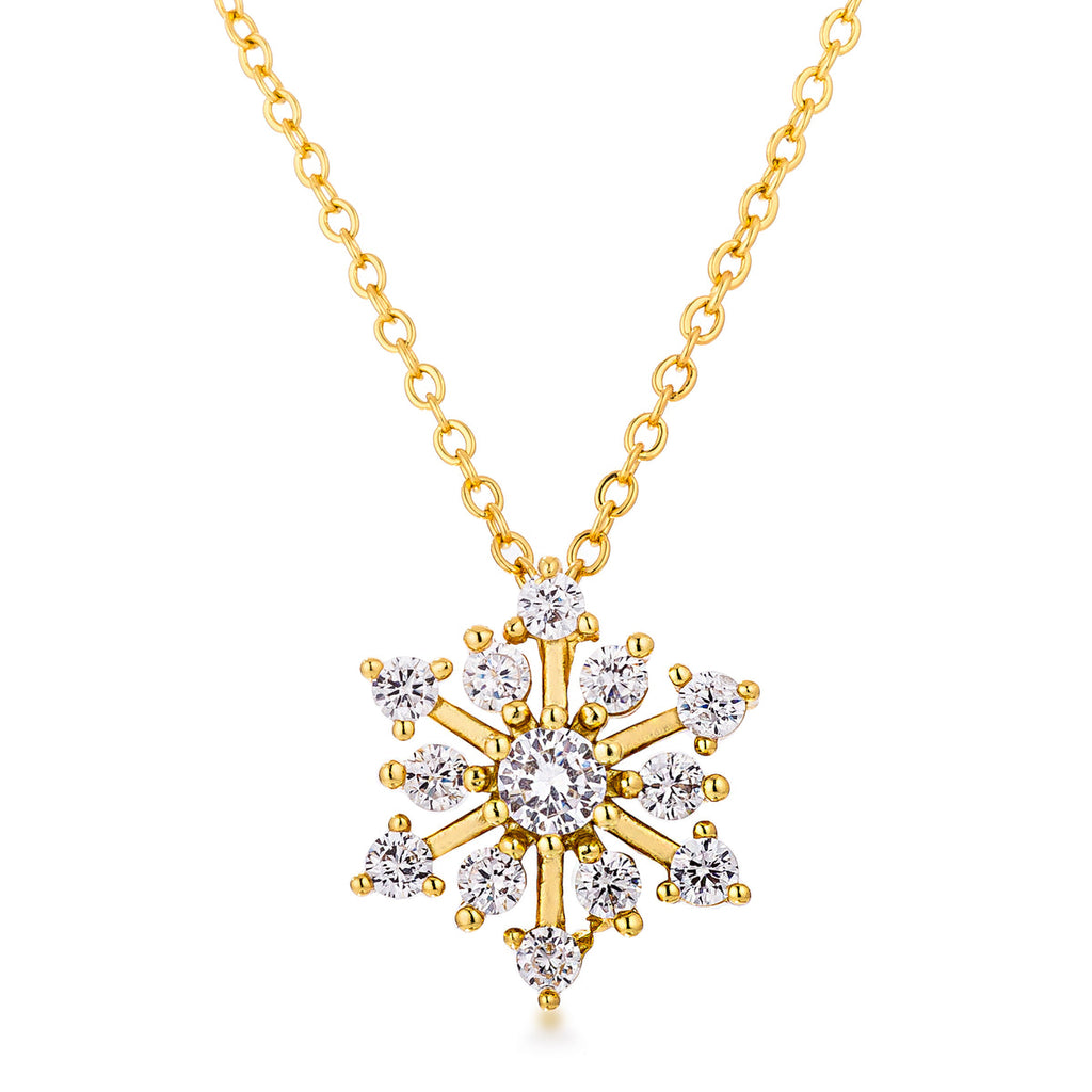 Gold Plated CZ Snowflake Necklace