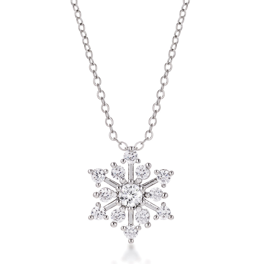 Rhodium CZ Snowflake Necklace