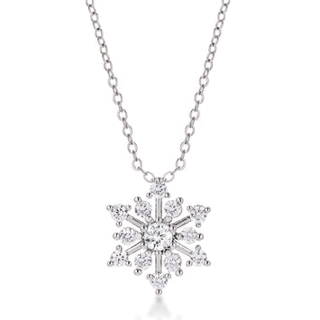 Rhodium CZ Snowflake Necklace