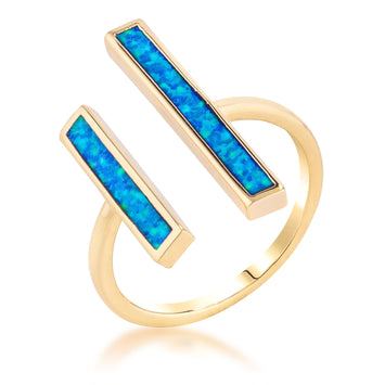 18k Gold Plated Double Bar Blue Opal Ring