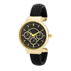 Gold Black Leather Cuff Watch