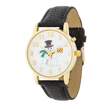 Gold Holiday Tune Watch With Black Leather Strap