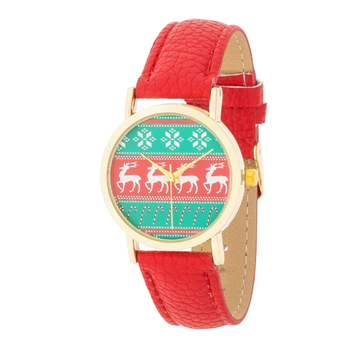 Gold Holiday Watch With Red Leather Strap