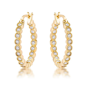 Gold Plated Dotted Round Bezel Hoops