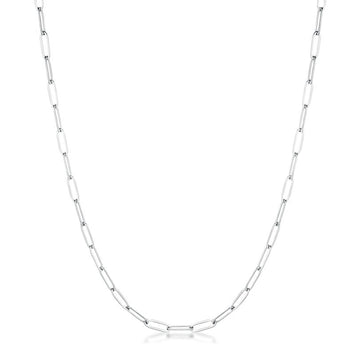 Paperclip Rhodium Plated Linked Chain Necklace