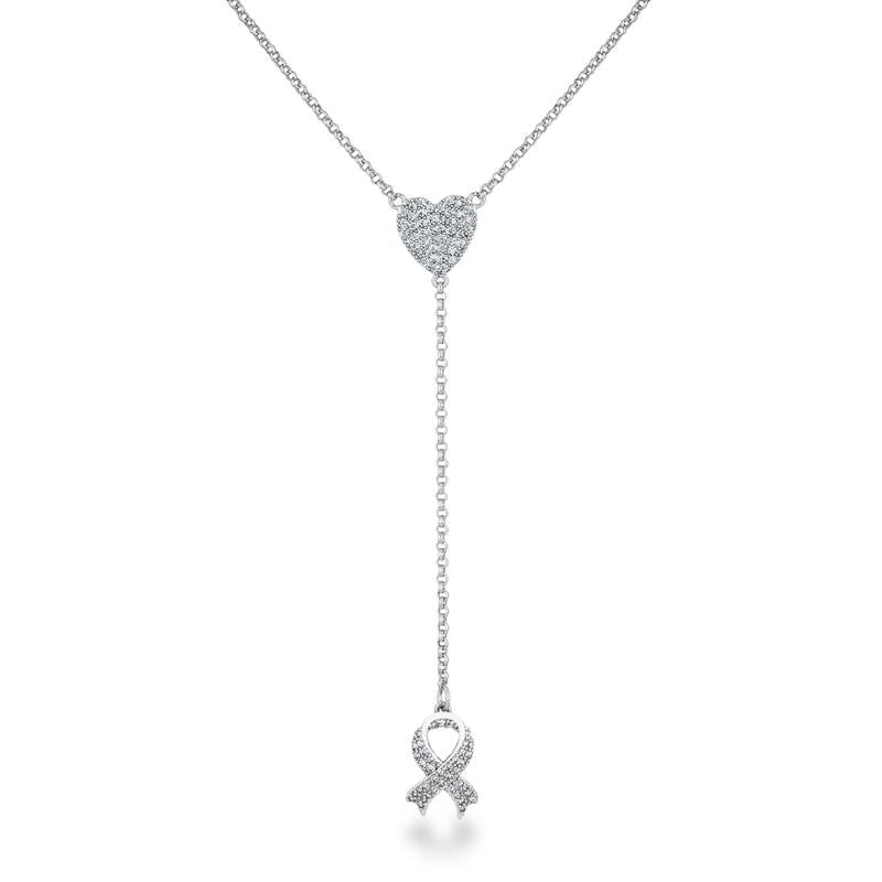 Rhodium Plated CZ Breast Cancer Awareness "Y" Necklace
