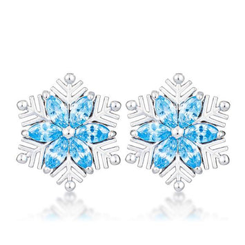 .6Ct Rhodium Aqua Blue Marquise Snowflake Earrings