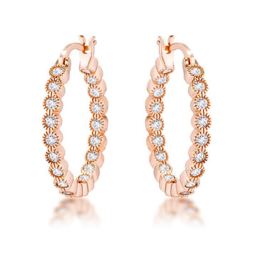 Rose Gold Plated Dotted Round Bezel Hoops