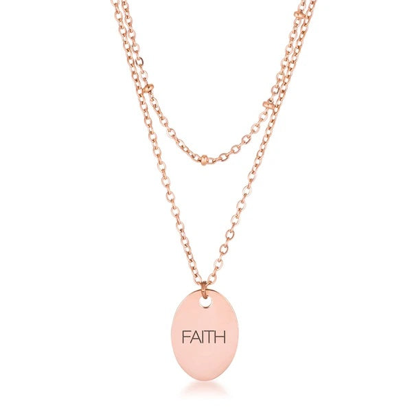 Rose Gold Plated Double Chain "FAITH" Necklace