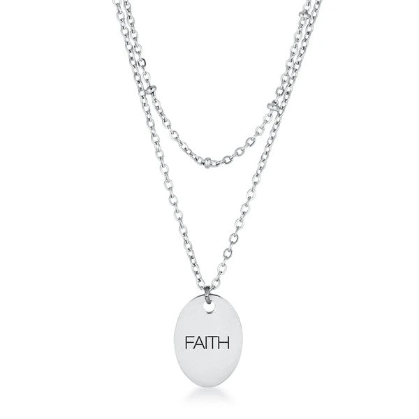 Stainless Steel Double Chain "FAITH" Necklace