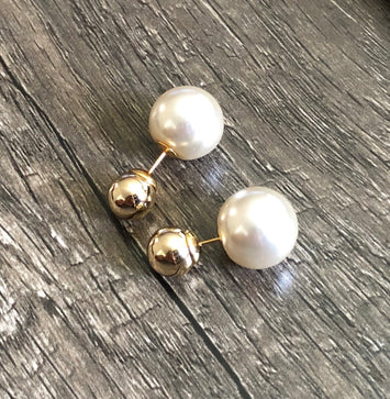 Goldtone and Faux Pearl Double Sided Earrings