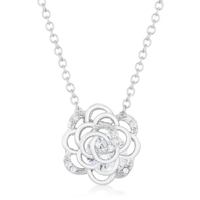 CZ Rhodium Rose Drop Necklace
