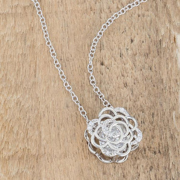 CZ Rhodium Rose Drop Necklace